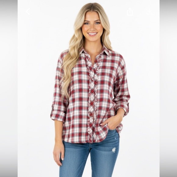 Talbots red plaid button down shirt size XLarge cotton blend - Picture 1 of 10